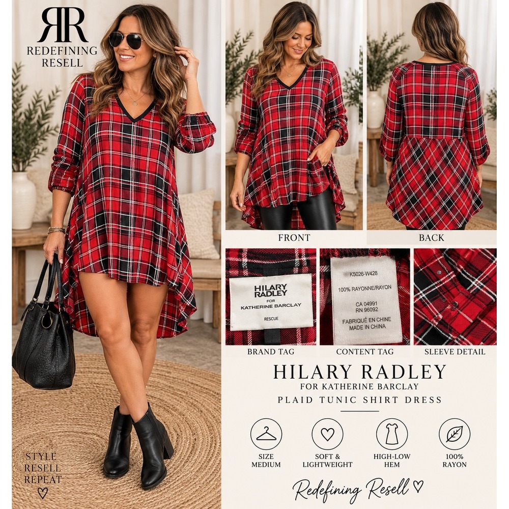 Hilary Radley Katherine Barclay Red Plaid High-Low Tunic Shirt Dress XS